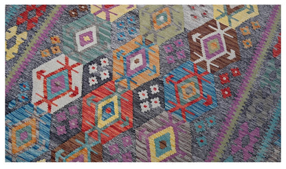 Tappeto Kilim Kaudani Afghan fatto a mano multicolore 309x253cm