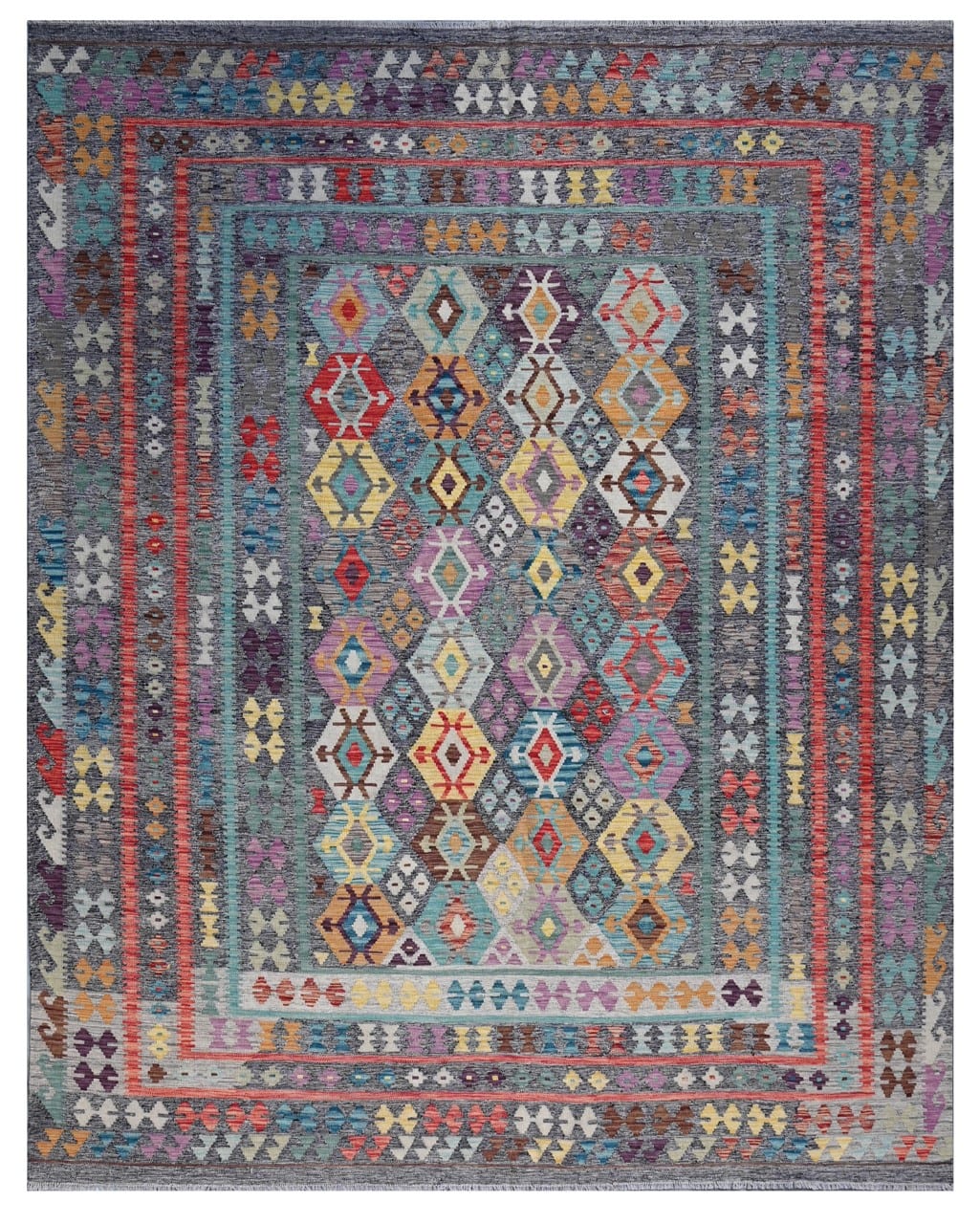 Tappeto Kilim Kaudani Afghan fatto a mano multicolore 304x259cm