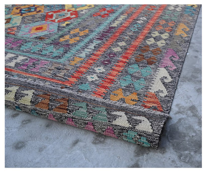 Tappeto Kilim Kaudani Afghan fatto a mano multicolore 304x259cm