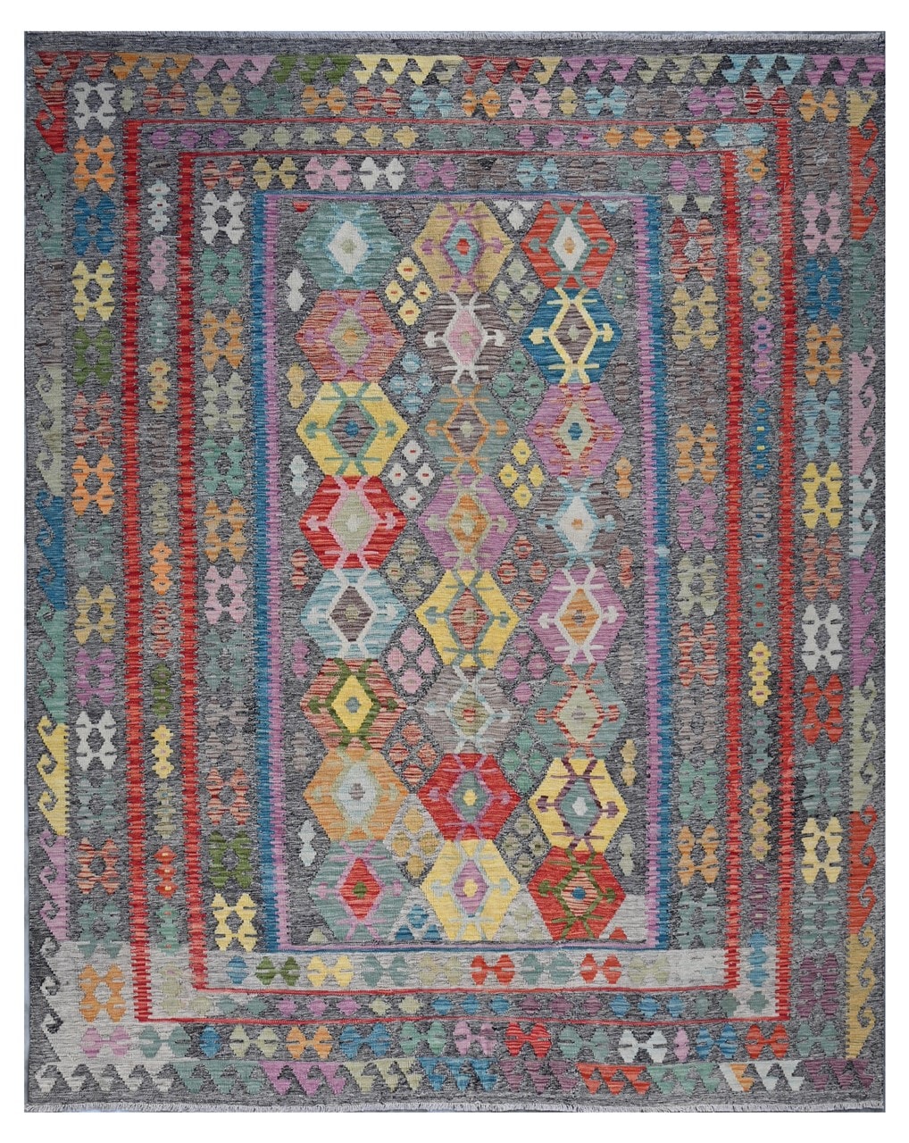 Tappeto Kilim Kaudani Afghan fatto a mano multicolore 291x251cm