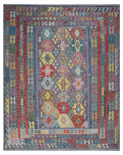 Tappeto Kilim Kaudani Afghan fatto a mano multicolore 291x251cm