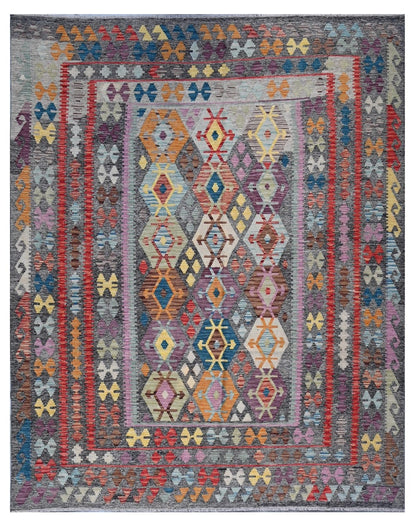 Tappeto Kilim Kaudani Afghan fatto a mano multicolore 297x250cm