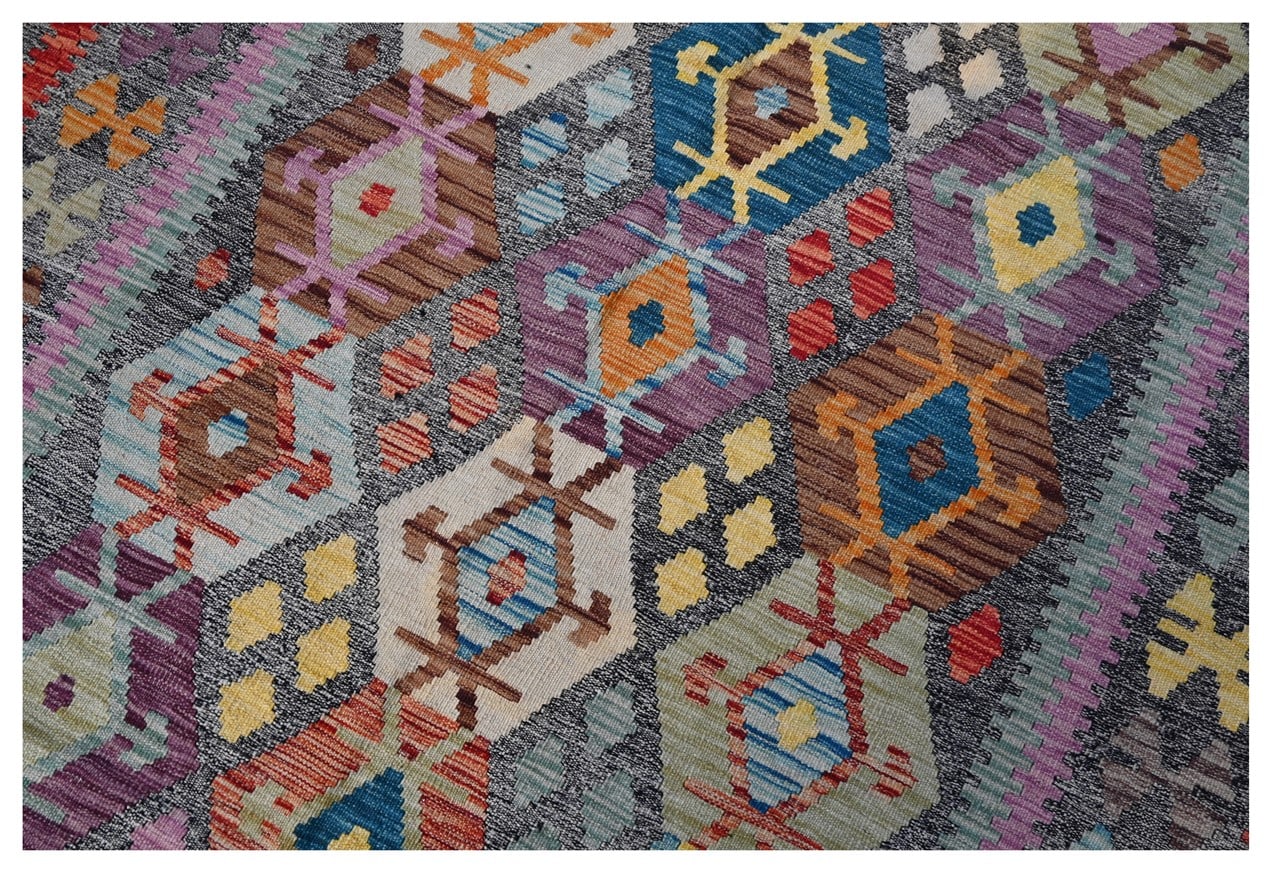 Tappeto Kilim Kaudani Afghan fatto a mano multicolore 297x250cm