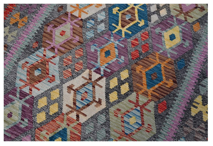 Tappeto Kilim Kaudani Afghan fatto a mano multicolore 297x250cm