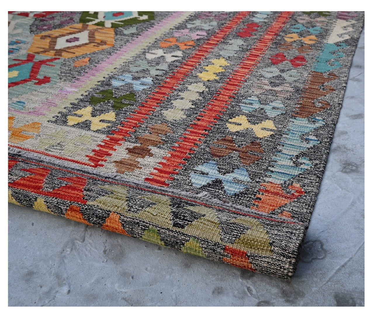 Tappeto Kilim Kaudani Afghan fatto a mano multicolore 301x245cm