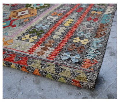Tappeto Kilim Kaudani Afghan fatto a mano multicolore 301x245cm