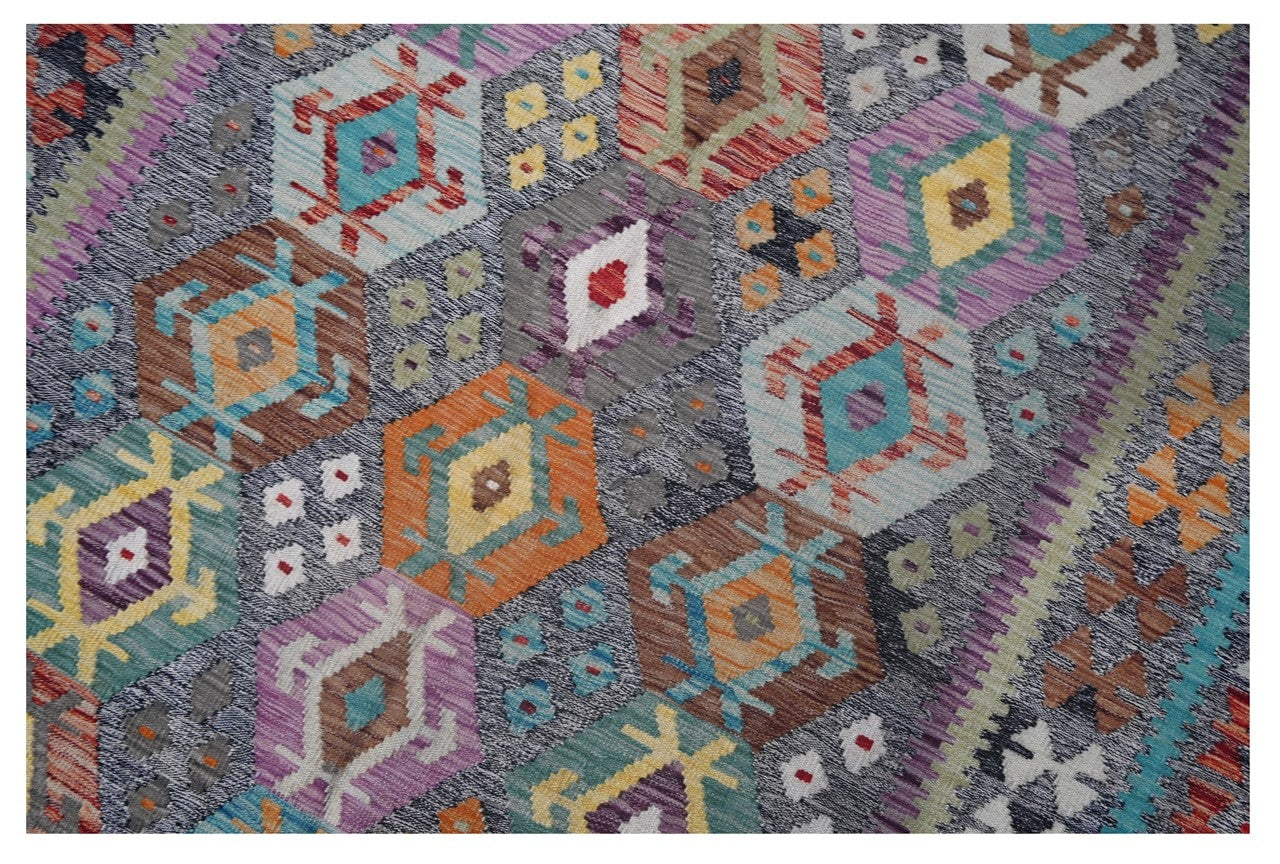 Tappeto Kilim Kaudani Afghan fatto a mano multicolore 352x248cm
