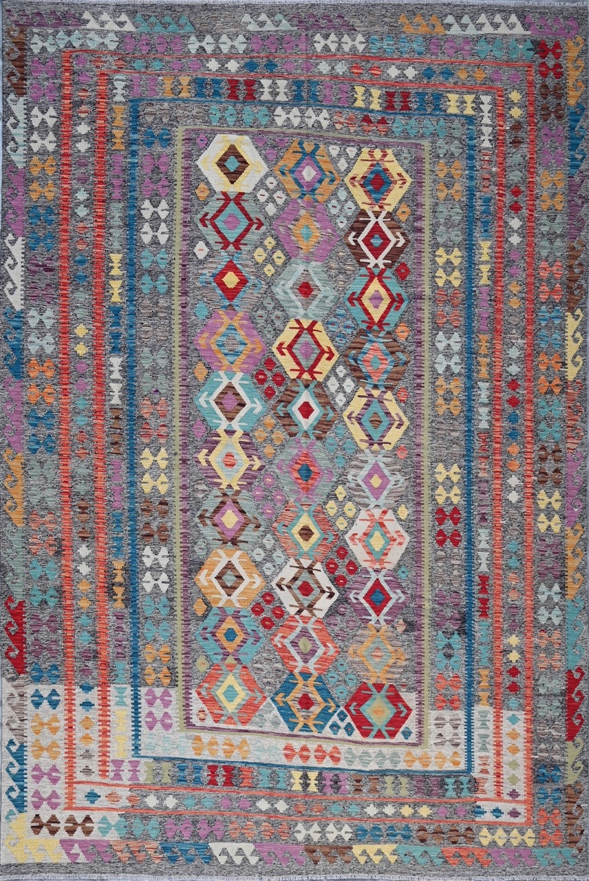 Tappeto Kilim Kaudani Afghan fatto a mano multicolore 360x258cm