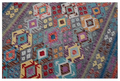 Tappeto Kilim Kaudani Afghan fatto a mano multicolore 360x258cm