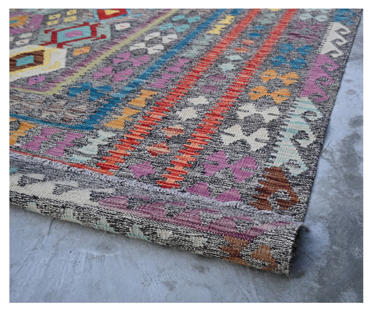 Tappeto Kilim Kaudani Afghan fatto a mano multicolore 360x258cm