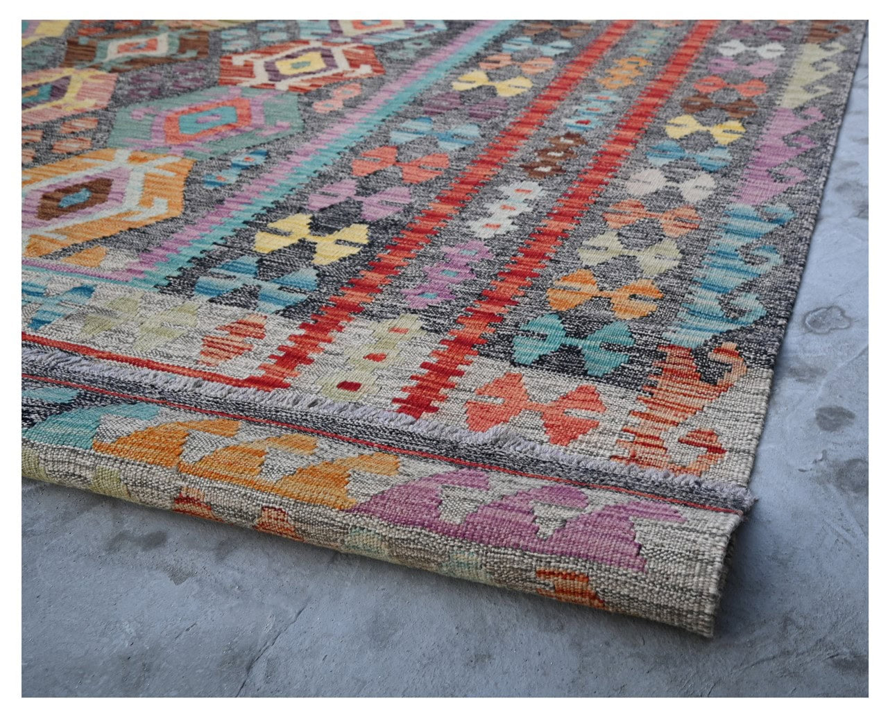 Tappeto Kilim Kaudani Afghan fatto a mano multicolore 346x248cm