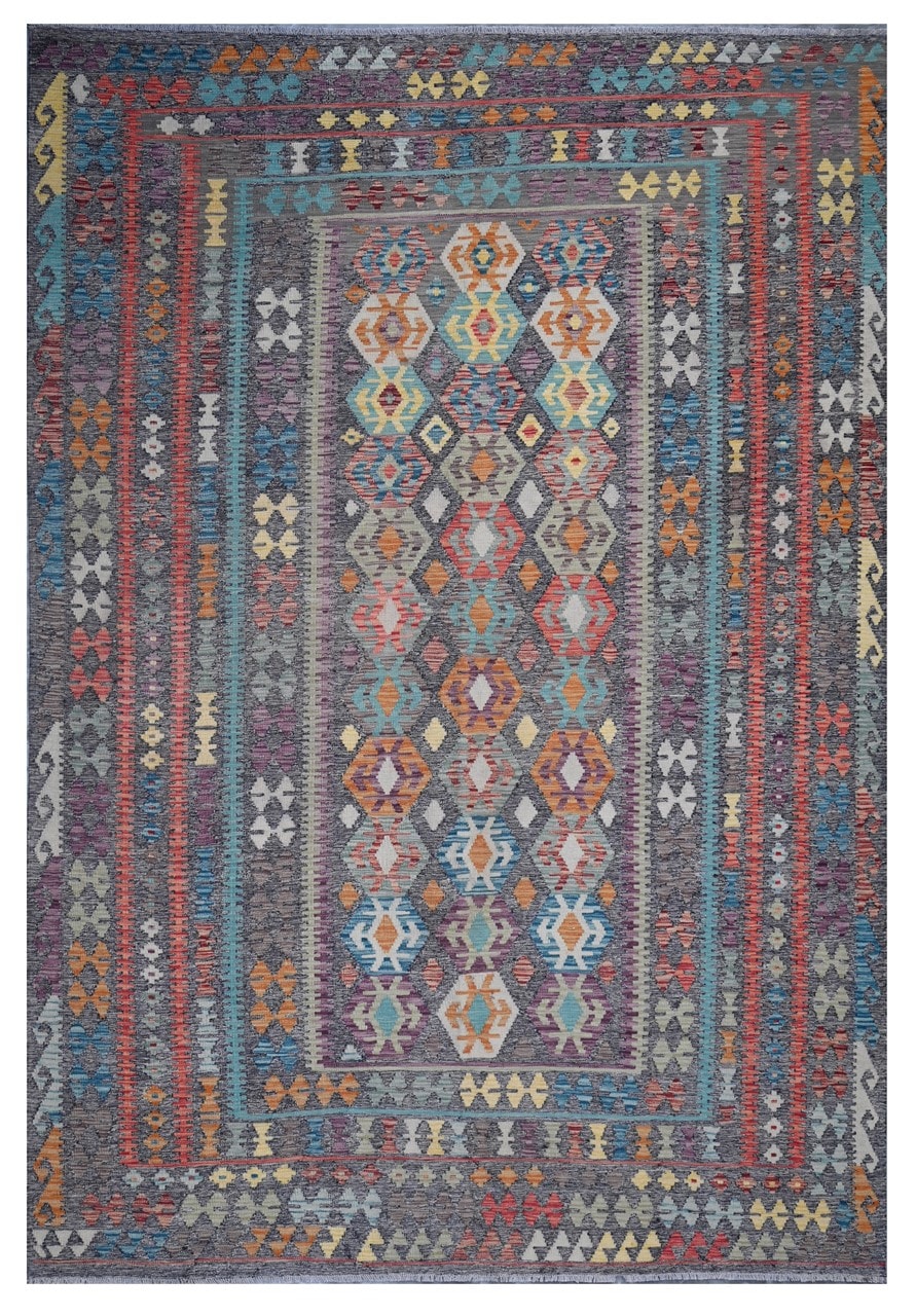 Tappeto Kilim Kaudani Afghan fatto a mano multicolore 350x251cm