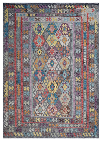 Tappeto Kilim Kaudani Afghan fatto a mano multicolore 354x252cm