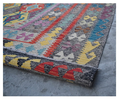 Tappeto Kilim Kaudani Afghan fatto a mano multicolore 354x252cm