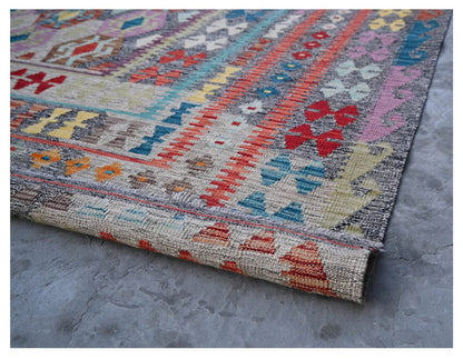 Tappeto Kilim Kaudani Afghan fatto a mano multicolore 343x249cm