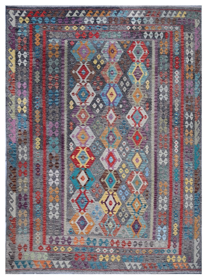 Tappeto Kilim Kaudani Afghan fatto a mano multicolore 341x252cm