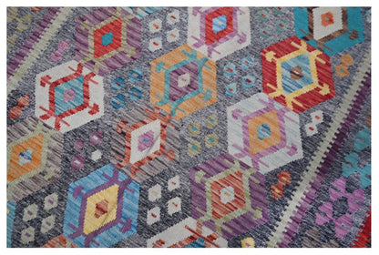 Tappeto Kilim Kaudani Afghan fatto a mano multicolore 341x252cm