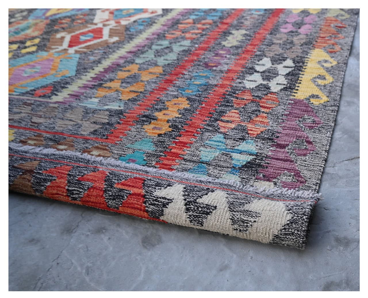 Tappeto Kilim Kaudani Afghan fatto a mano multicolore 341x252cm
