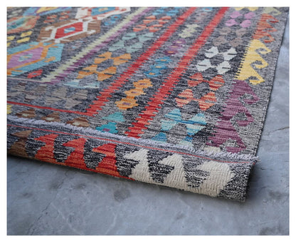 Tappeto Kilim Kaudani Afghan fatto a mano multicolore 341x252cm