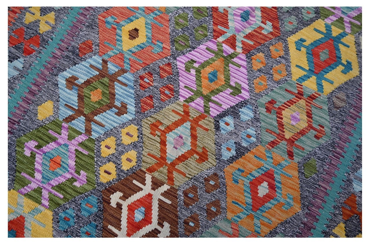 Tappeto Kilim Kaudani Afghan fatto a mano multicolore 342x248cm