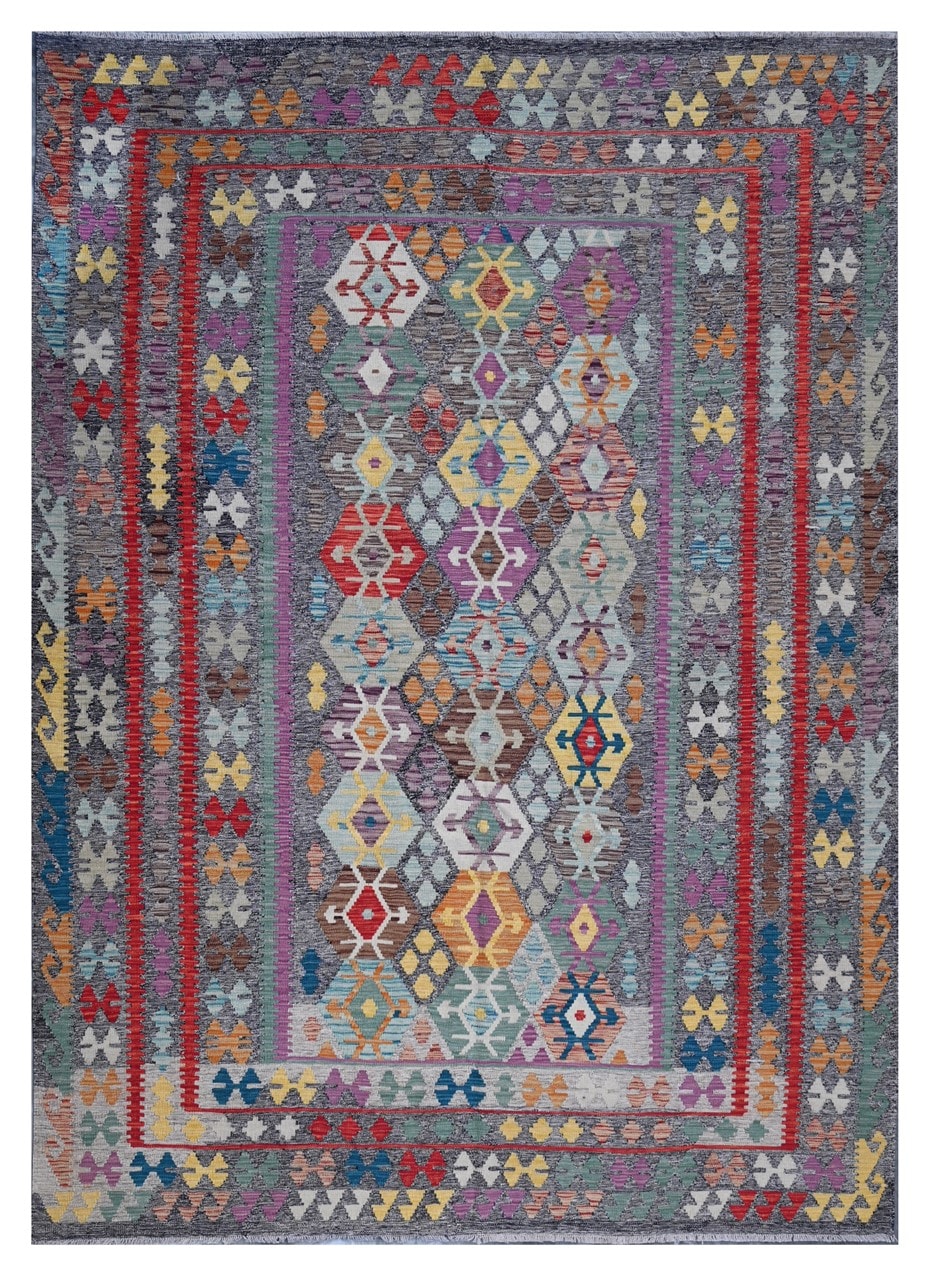 Tappeto Kilim Kaudani Afghan fatto a mano multicolore 344x251cm