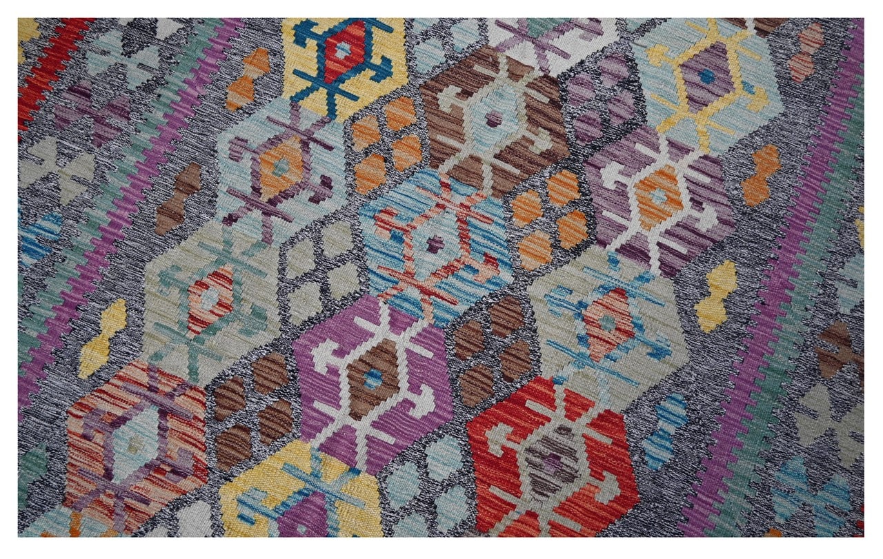 Tappeto Kilim Kaudani Afghan fatto a mano multicolore 344x251cm