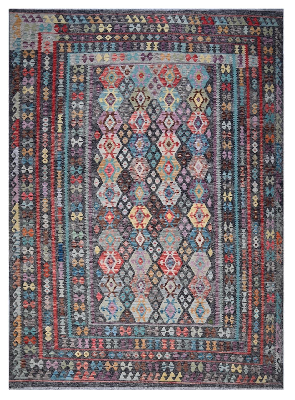 Tappeto Kilim Kaudani Afghan fatto a mano multicolore 398x315cm