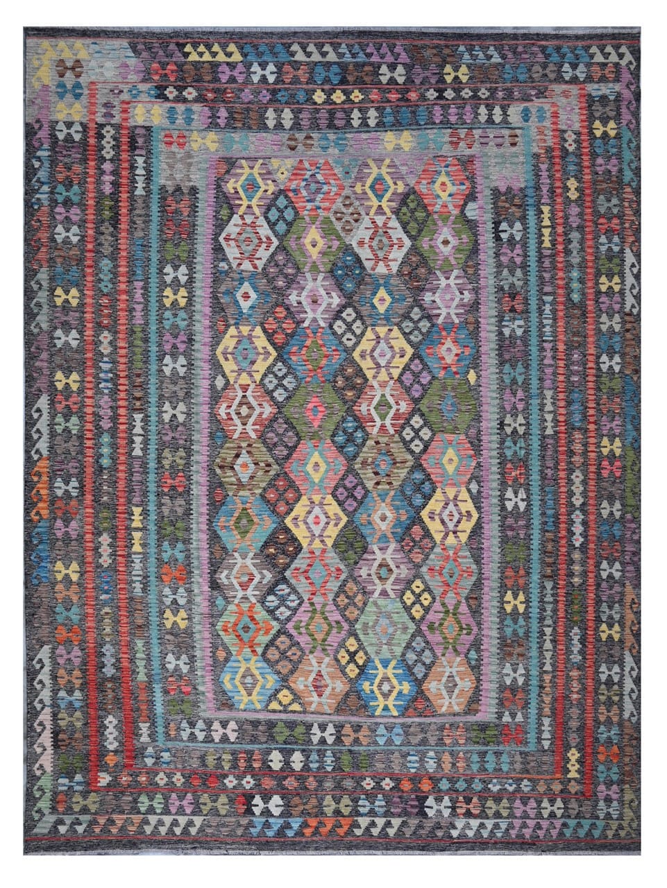 Tappeto Kilim Kaudani Afghan fatto a mano multicolore 388x317cm