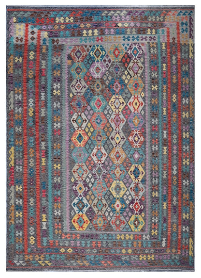 Tappeto Kilim Kaudani Afghan fatto a mano multicolore 390x300cm