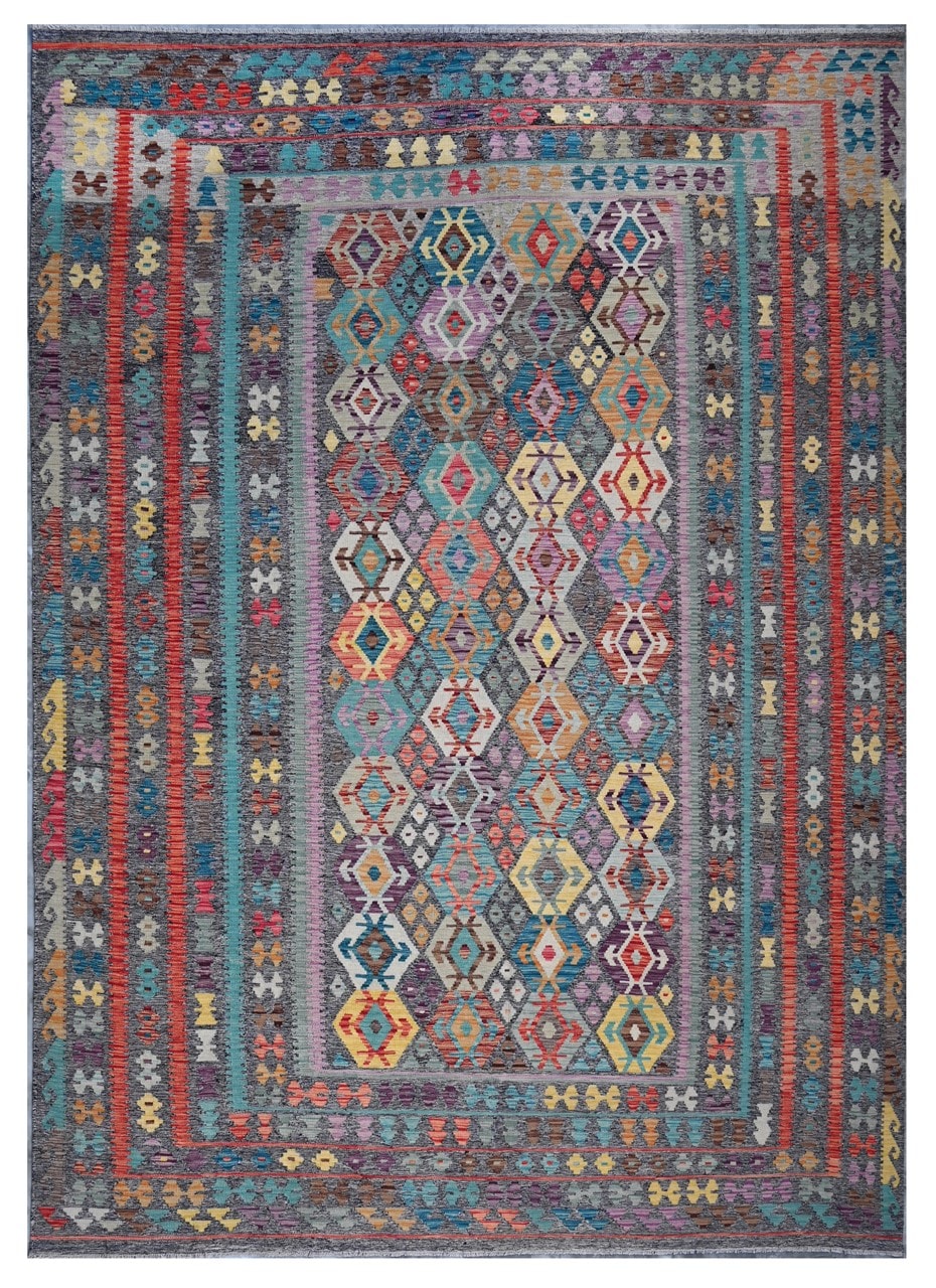 Tappeto Kilim Kaudani Afghan fatto a mano multicolore 390x300cm