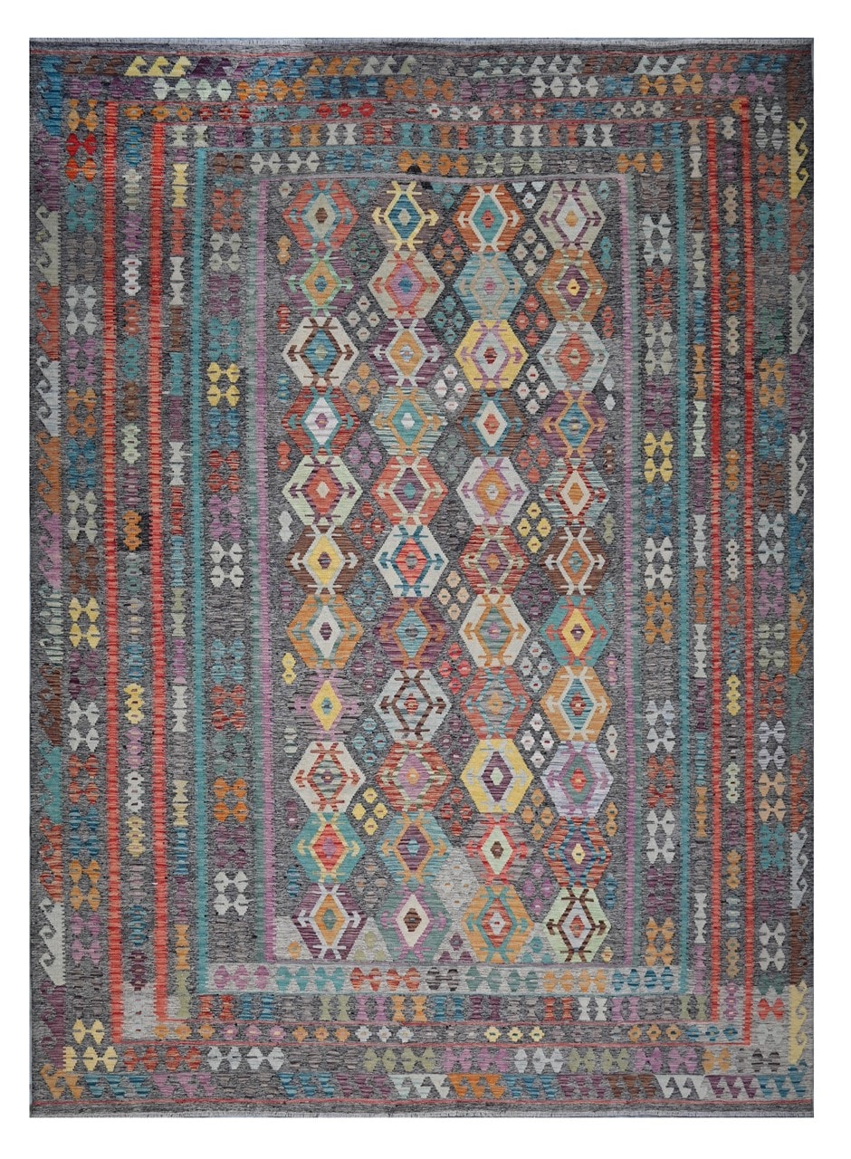 Tappeto Kilim Kaudani Afghan fatto a mano multicolore 400x315cm
