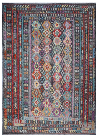 Tappeto Kilim Kaudani Afghan fatto a mano multicolore 395x310cm