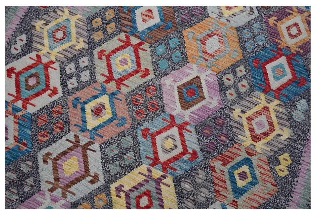 Tappeto Kilim Kaudani Afghan fatto a mano multicolore 399x313cm