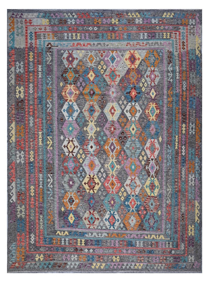 Tappeto Kilim Kaudani Afghan fatto a mano multicolore 393x304cm
