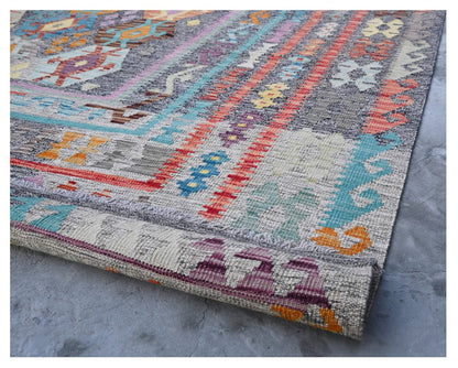 Tappeto Kilim Kaudani Afghan fatto a mano multicolore 393x304cm