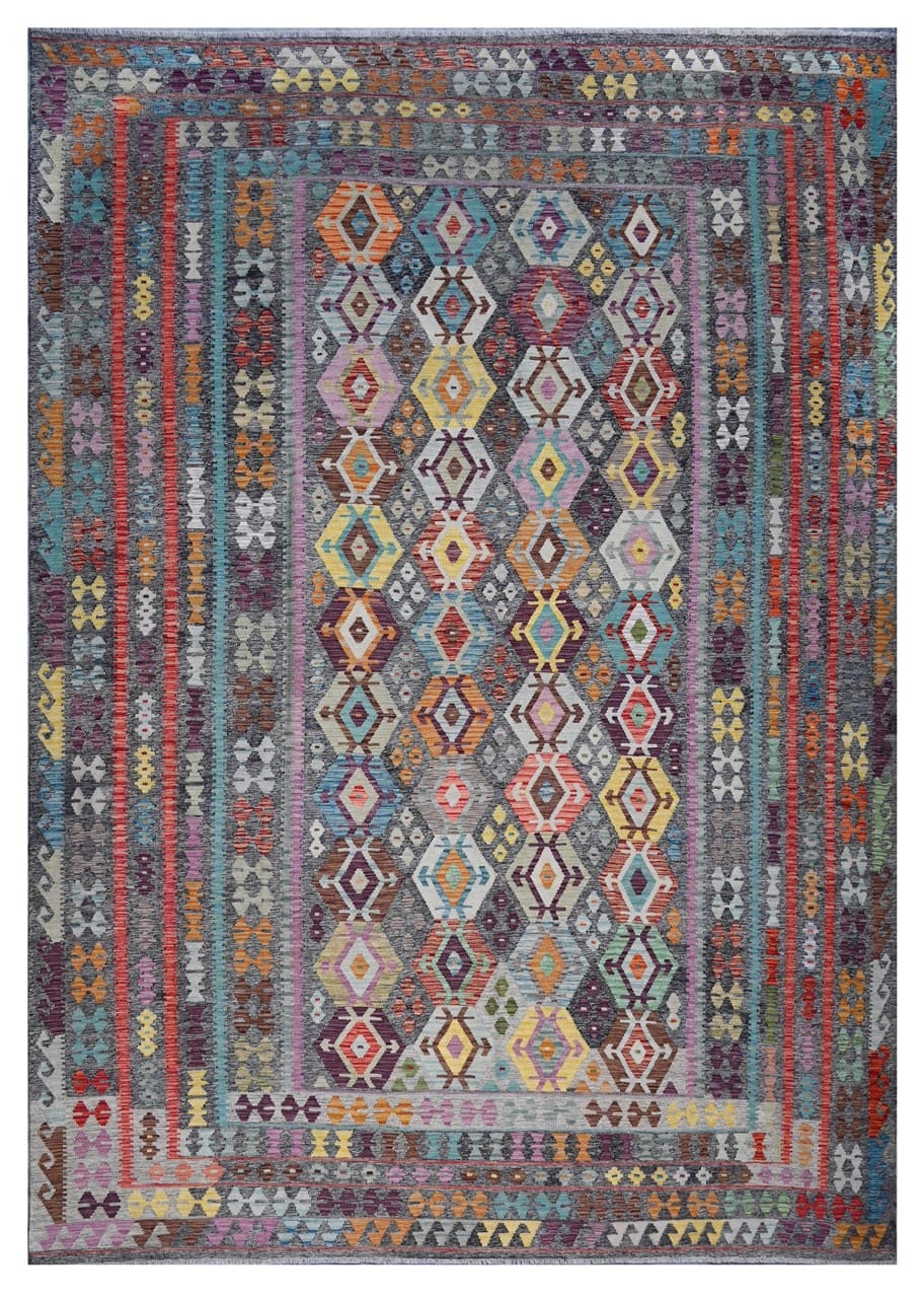 Tappeto Kilim Kaudani Afghan fatto a mano multicolore 410x312cm