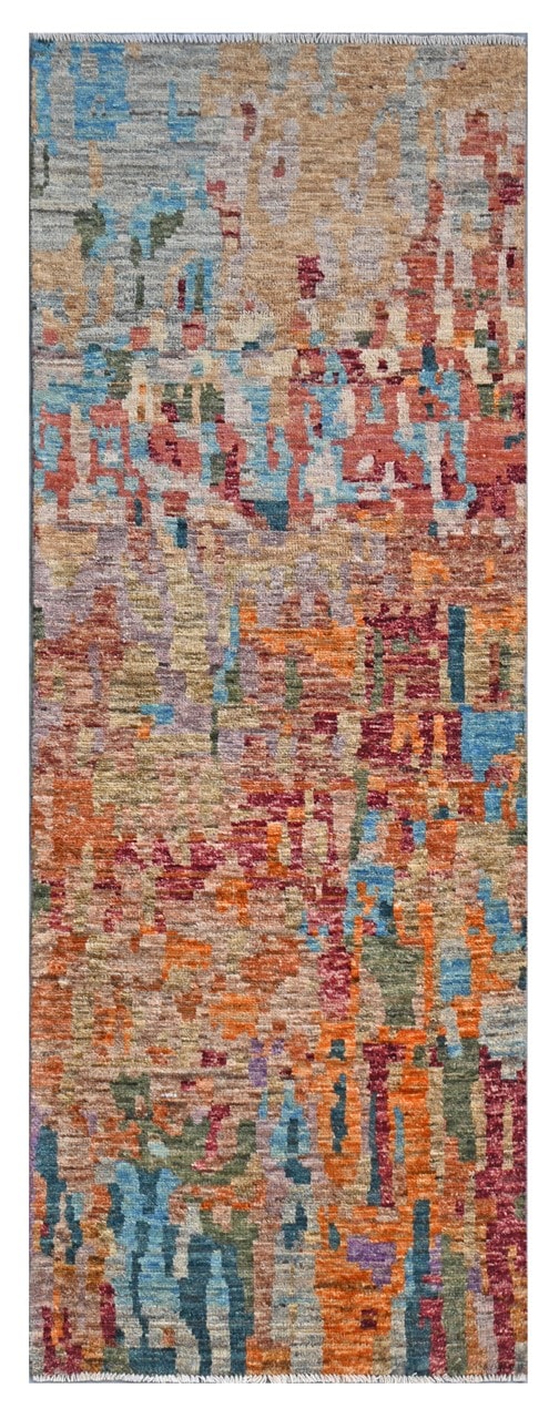 Taimany - Multicolor Tribal Wool Rug - Hand-Knotted 245x84cm