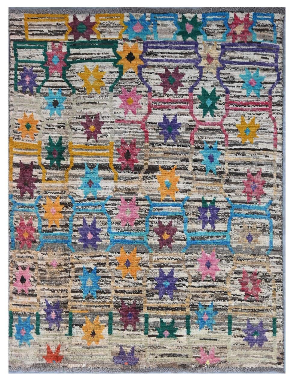 Taimany - Multicolor Tribal Wool Rug - Hand-Knotted 132x100cm