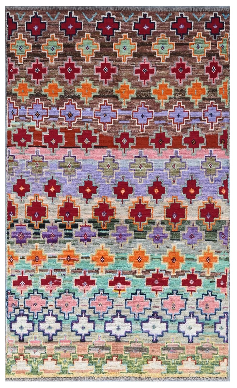 Taimany - Multicolor Tribal Wool Rug - Hand-Knotted 181x105cm