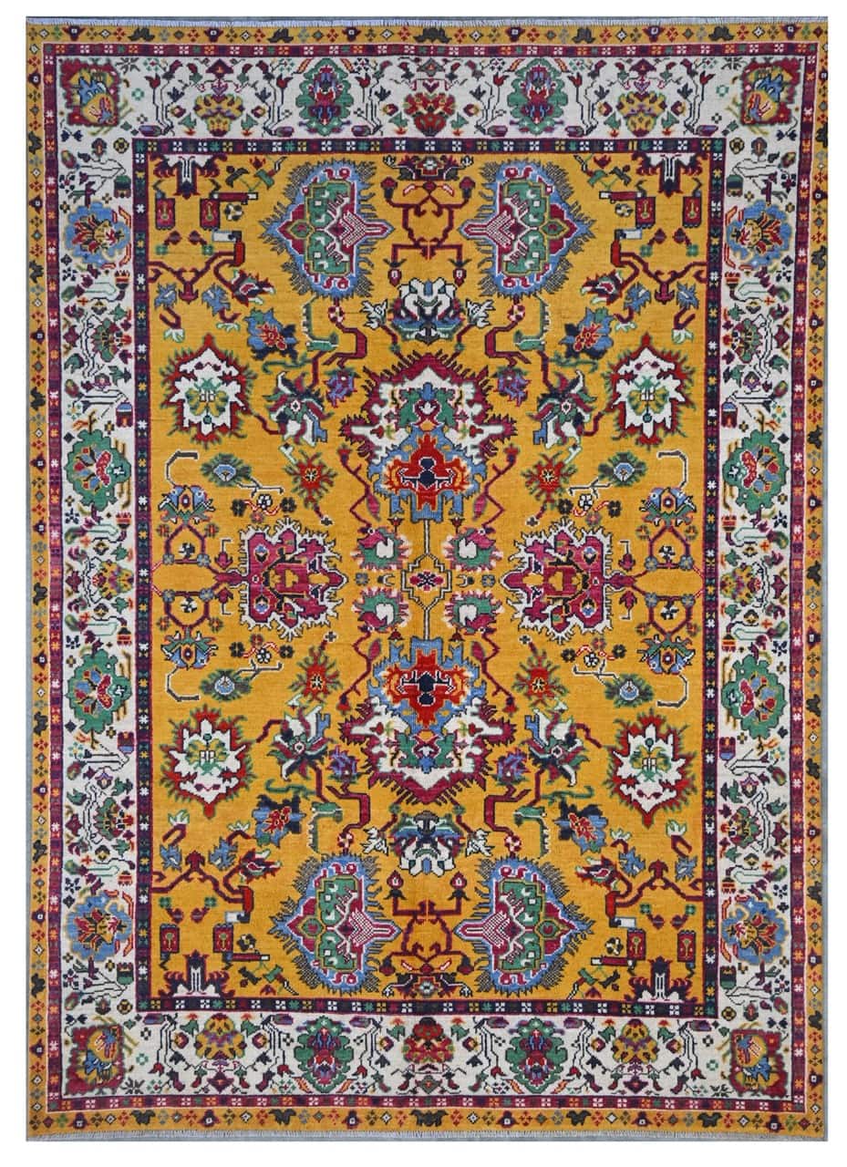 Classic Kazak carpet, Yellow, handmade, 239x170cm