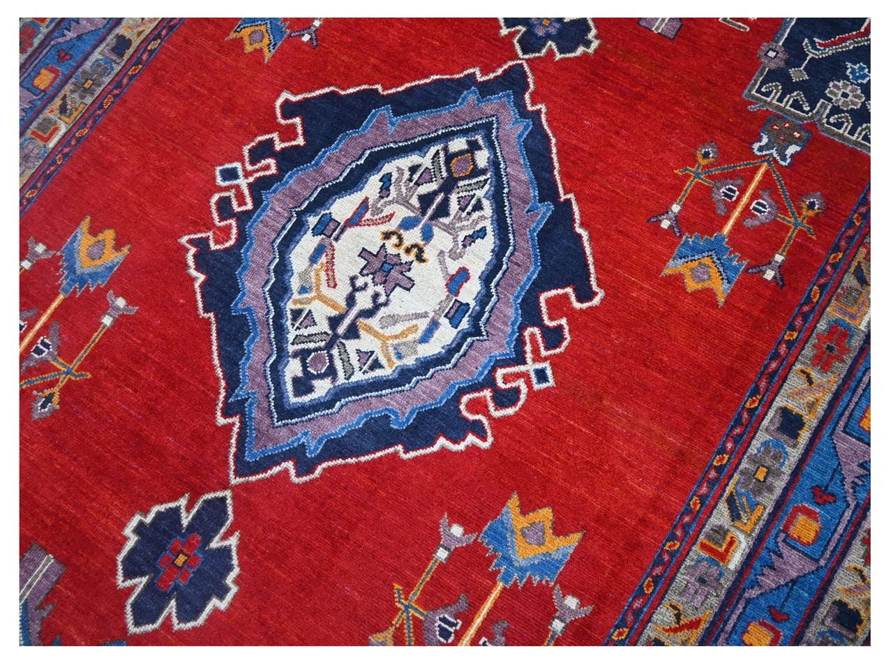 Classic Kazak carpet, Blue and Red, handmade, 247x166cm