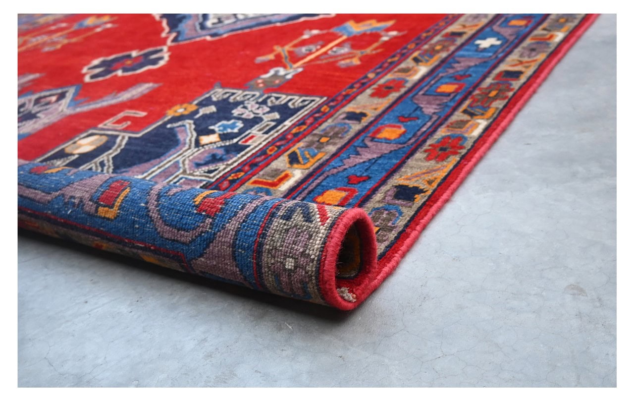 Classic Kazak carpet, Blue and Red, handmade, 247x166cm