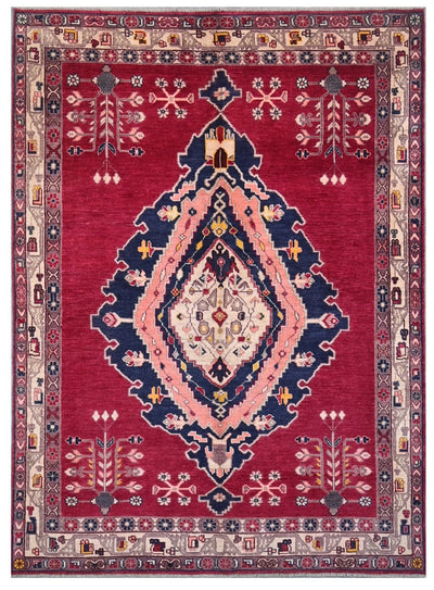 Tappeto Kazak Classico, Rosso bordeaux, fatto a mano, 242x170cm - CarpetLiving