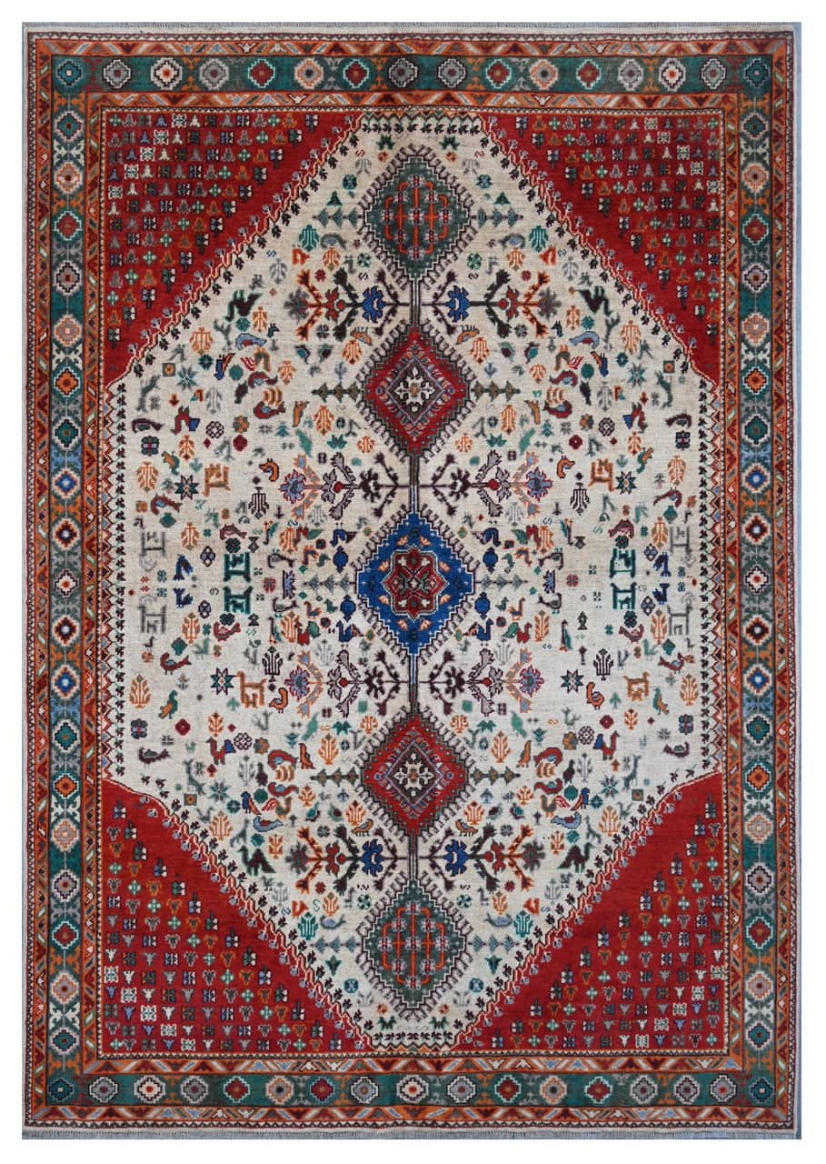 Classic Kazak carpet, Red White, handmade, 243x167cm