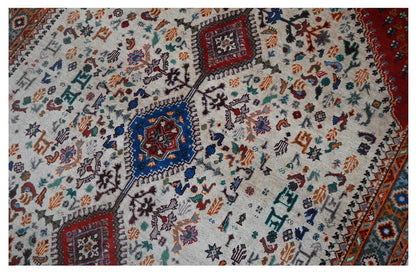 Classic Kazak carpet, Red White, handmade, 243x167cm