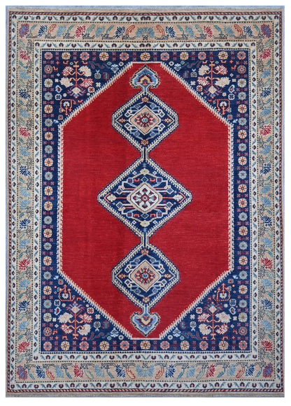 Classic Kazak carpet, Red Blue, handmade, 247x174cm