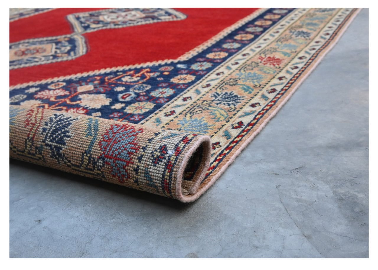 Classic Kazak carpet, Red Blue, handmade, 247x174cm