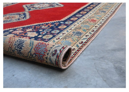 Classic Kazak carpet, Red Blue, handmade, 247x174cm
