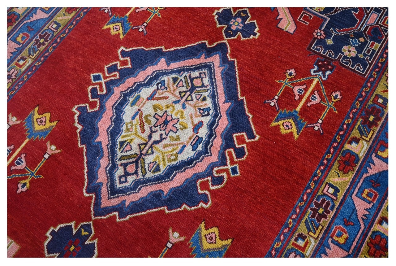 Classic Kazak carpet, Red Blue, handmade, 251x170cm