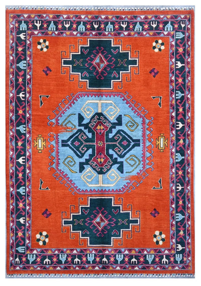 Tappeto Kazak Classico, Arancione, fatto a mano, 241x167cm - CarpetLiving